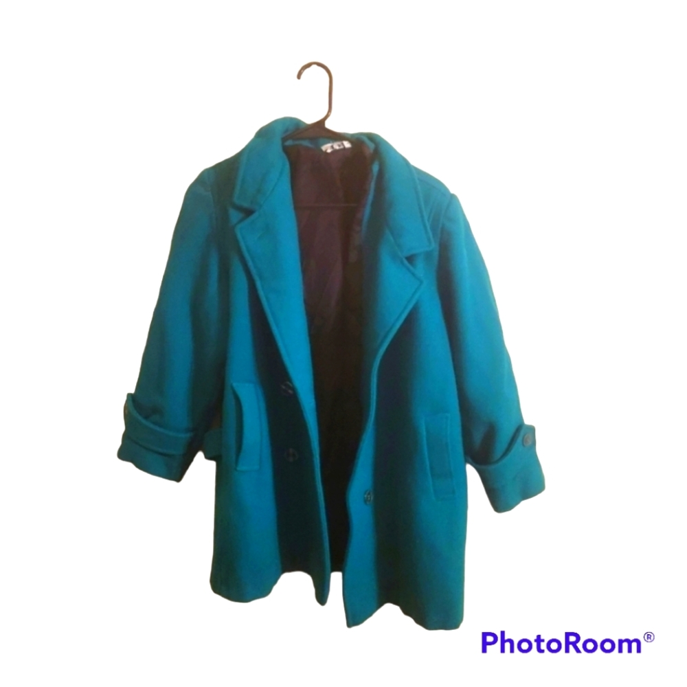 YR vintage teal double breasted wool coat size 13